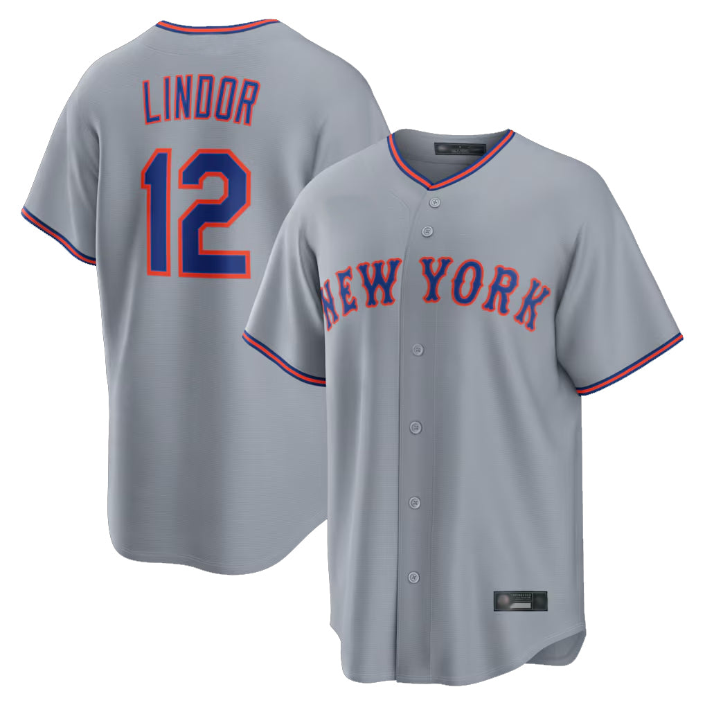 Ndoa NY.Mets #12 Francisco Lindor Player Gray Road Home Game Stitched Jerseys
