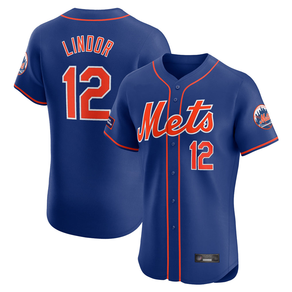 Ndoa NY.Mets #12 Francisco Lindor Player Royal Limited Elite Home Stitched Jerseys