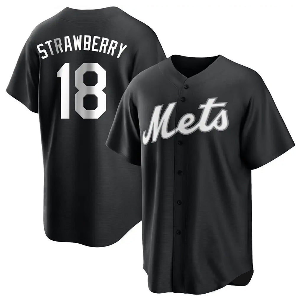 Ndoa NY.Mets #18 Darryl Strawberry Player Black Home Game Stitched Jerseys
