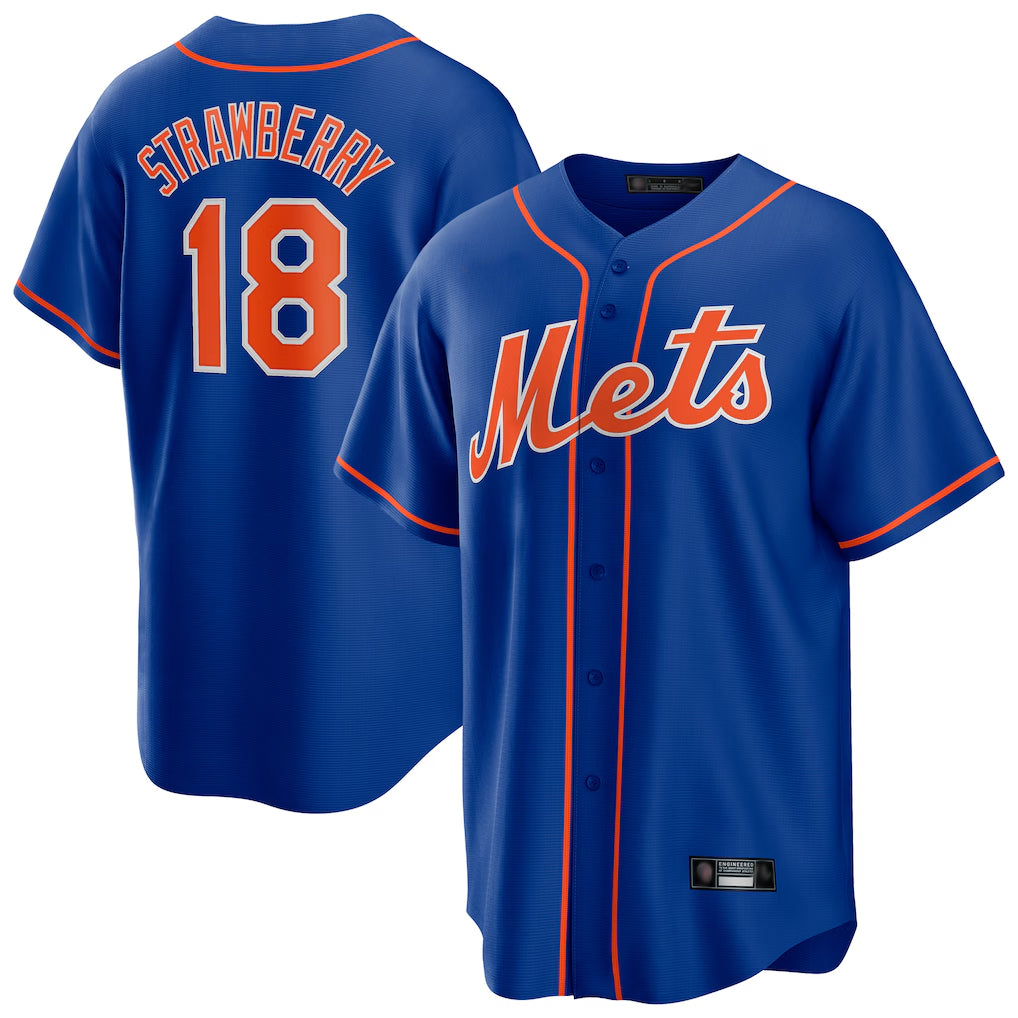 Ndoa NY.Mets #18 Darryl Strawberry Player Royal Home Game Stitched Jerseys