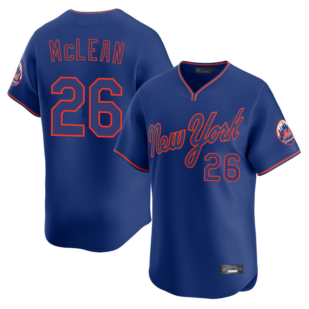 Ndoa NY.Mets #26 Nolan McLean Player Royal T-shirt Home Limited Elite Stitched Jerseys