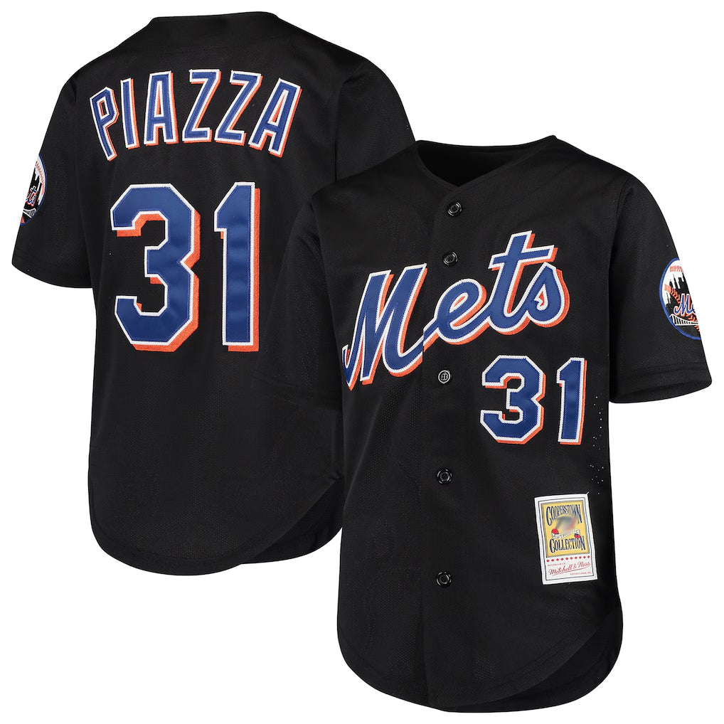 Ndoa NY.Mets #31 Mike Piazza Player Black Mitchell & Ness Cooperstown Collection Home Limited Stitched Jerseys