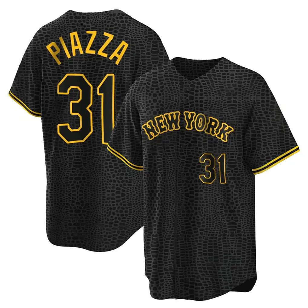 Ndoa NY.Mets #31 Mike Piazza Player Black Snake Skin City Home Game Stitched Jerseys