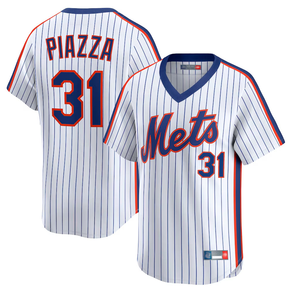 Ndoa NY.Mets #31 Mike Piazza Player White Cooperstown Collection T-shirt Game Stitched Jerseys