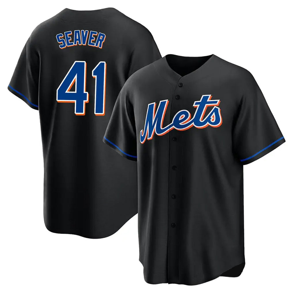Ndoa NY.Mets #41 Tom Seaver Player Black Replica Home Game Stitched Jerseys