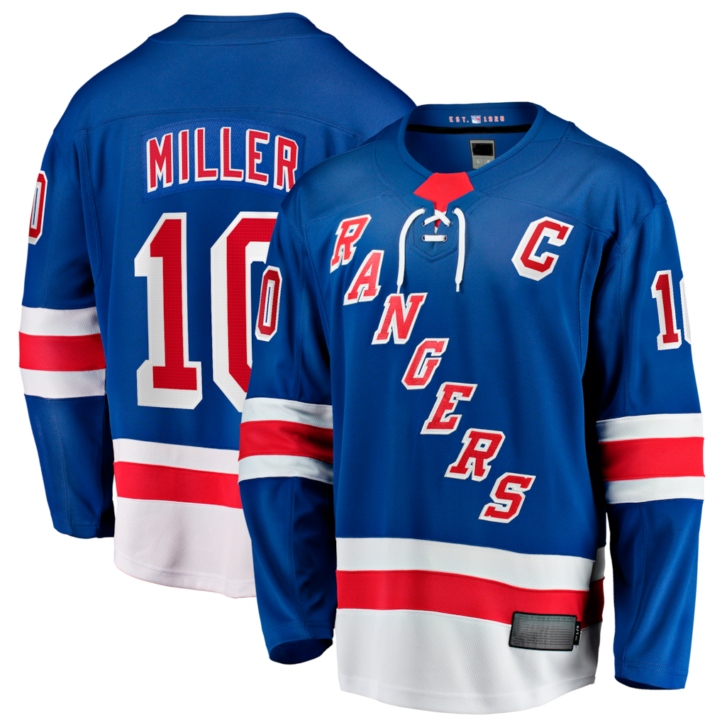 Ndoa NY.Rangers #10 JT Miller Blue Home Captain's Patch Breakaway Jerseys