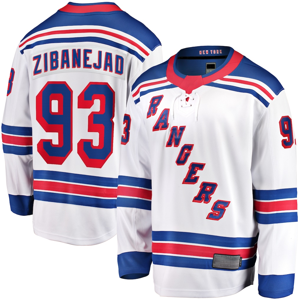Ndoa NY.Rangers #93 Mika Zibanejad White Away Premier Breakaway Player Jerseys