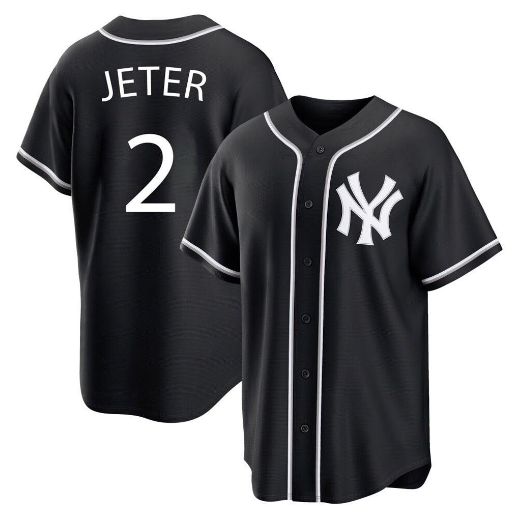 Ndoa NY.Yankees #2 Derek Jeter Player Black Out Game Home Stitched Jerseys