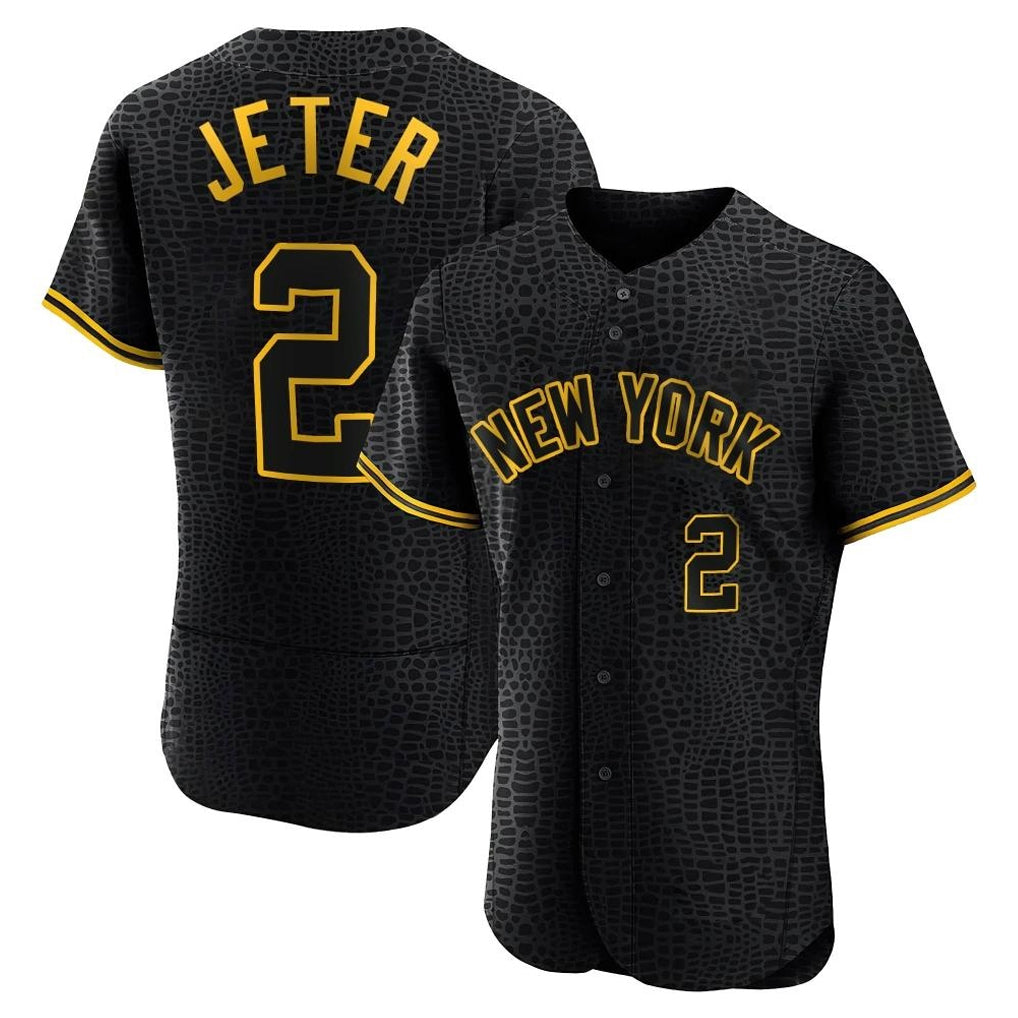 Ndoa NY.Yankees #2 Derek Jeter Player Black Snake Skin City Limited ELite Home Stitched Jerseys