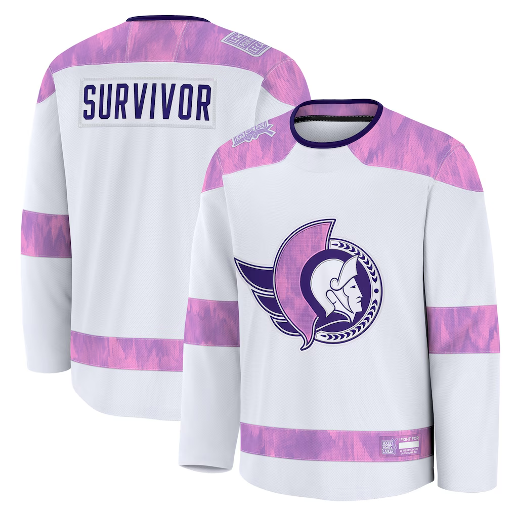 Ndoa O.Senators White Hockey Fights Cancer Survivor Practice Jerseys