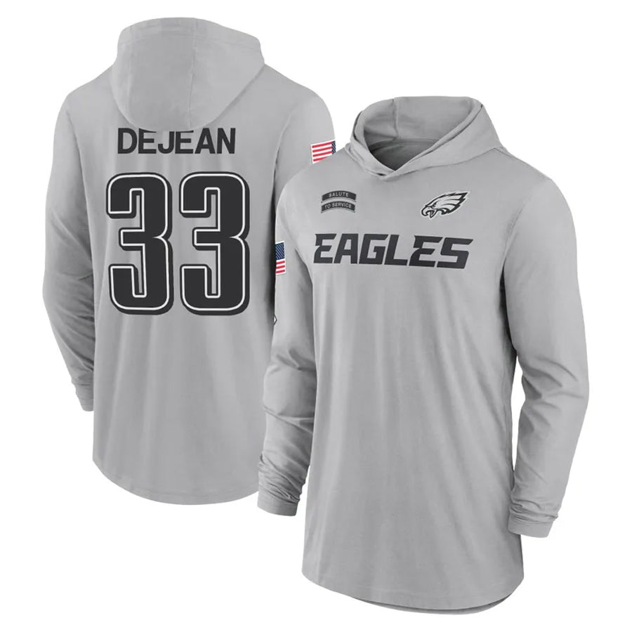 Ndoa P.Eagles #33 Cooper DeJean Player Military Hoodie Gray Salute To Service Stitched Jerseys