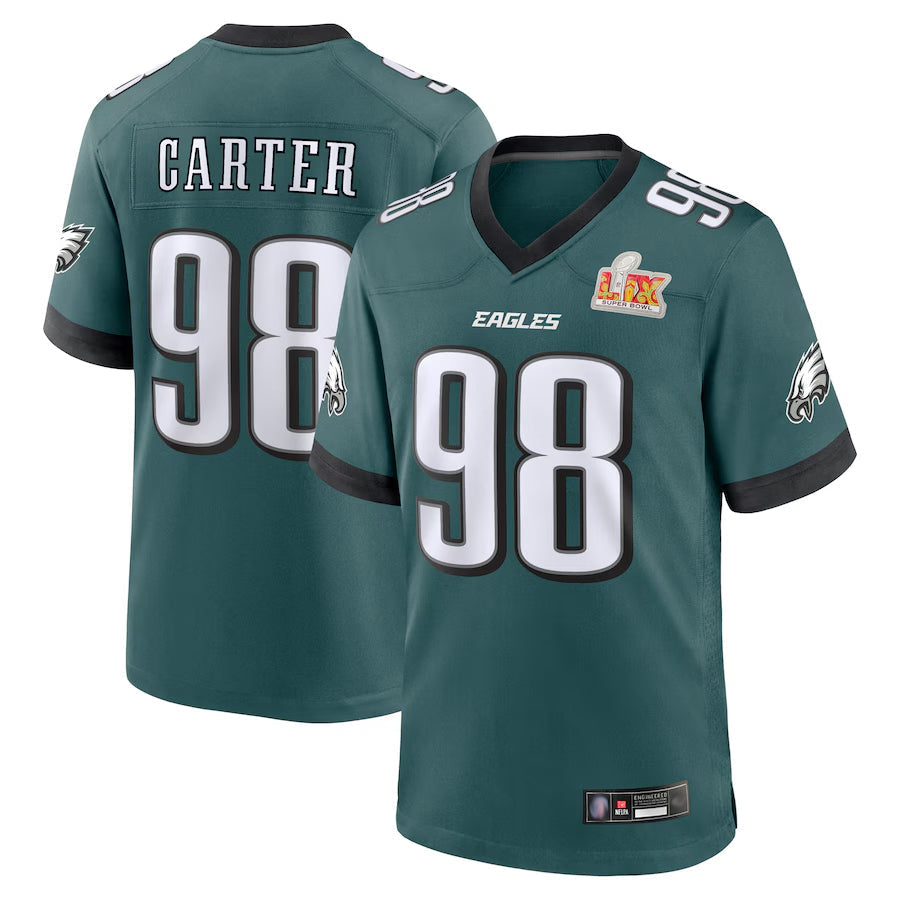 Ndoa P.Eagles #98 Jalen Carter Player Midnight Green Super Bowl LIX Game Stitched Jerseys