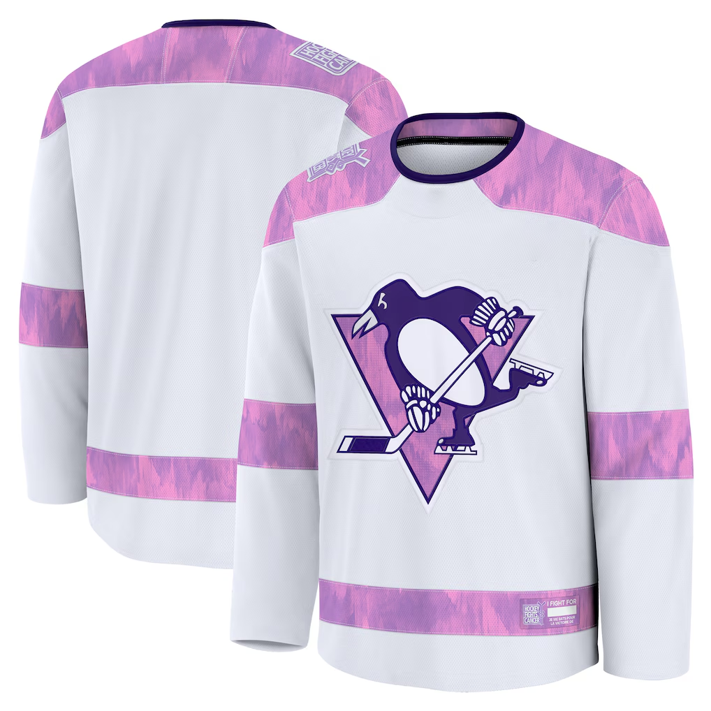 Ndoa P.Penguins White 2024 Hockey Fights Cancer Practice Jerseys