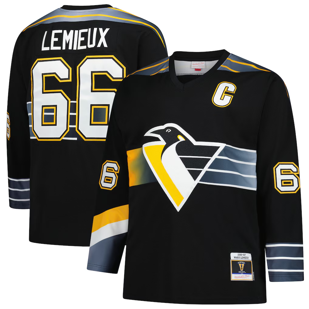 Ndoa P.Penguins #66 Mario Lemieux Mitchell & Ness Black 1996-97 Blue Line 2.0 Jerseys