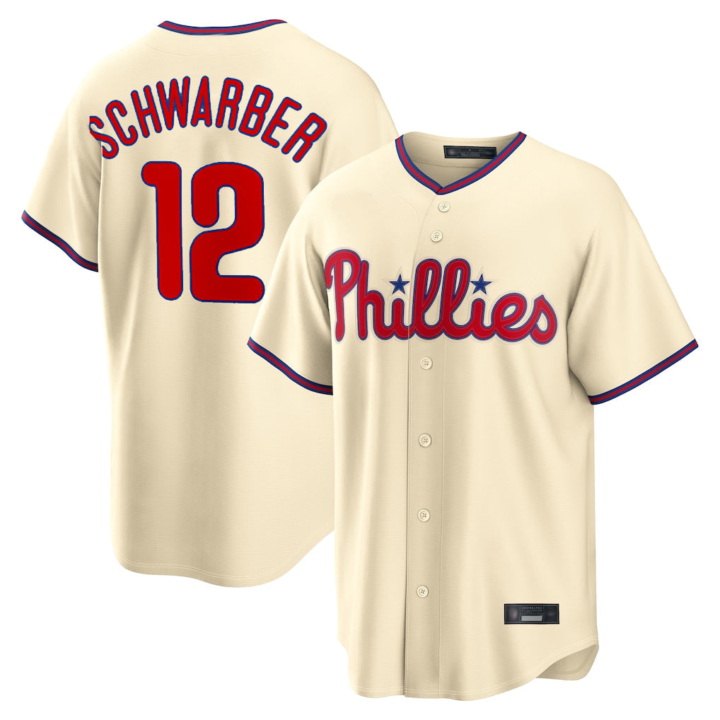 Ndoa P.Phillies #12 Kyle Schwarber Player Cream Home Game Stitched Jerseys