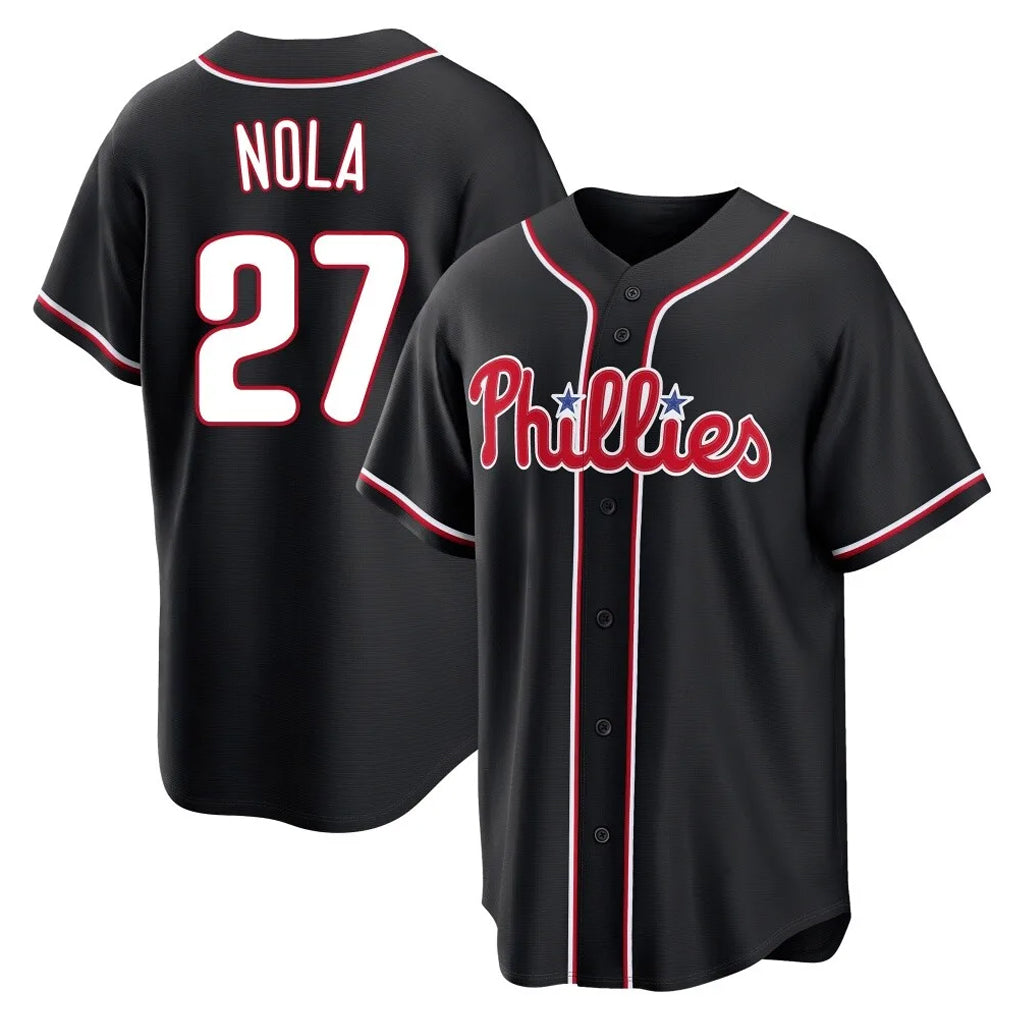 Ndoa P.Phillies #27 Aaron Nola Player Black Fashion Out Home Game Stitched Jerseys