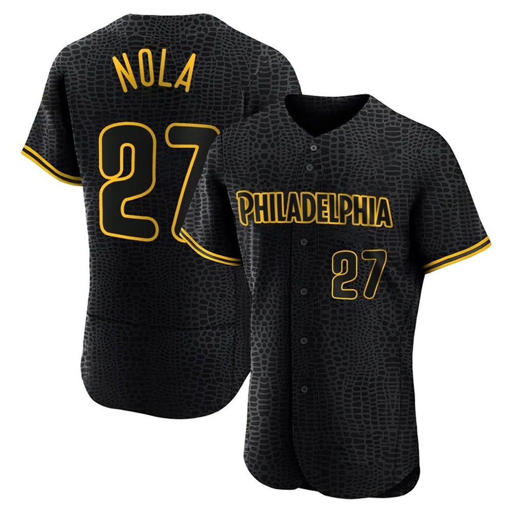 Ndoa P.Phillies #27 Aaron Nola Player Black Snake Skin City Home Limited Elite Stitched Jerseys