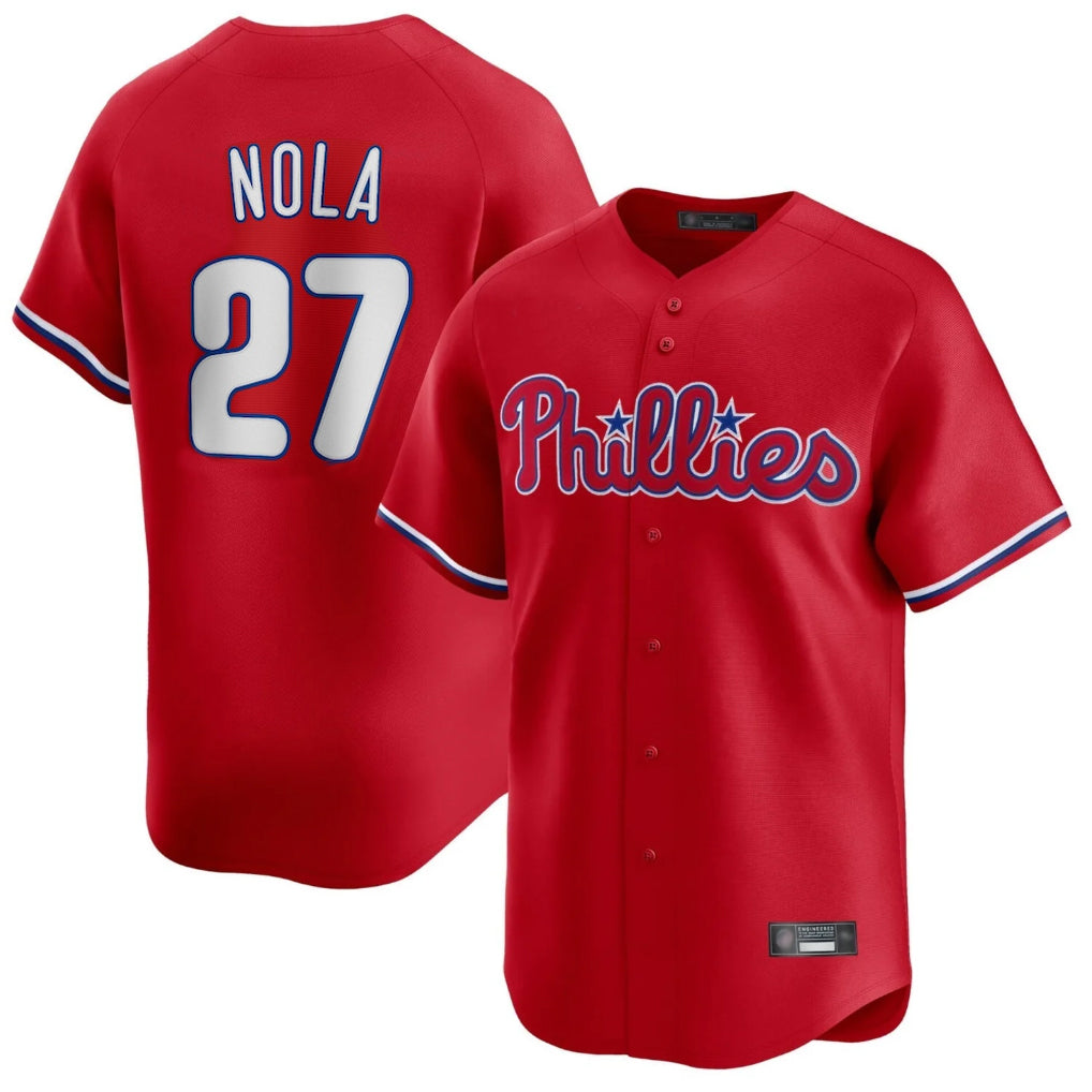 Ndoa P.Phillies #27 Aaron Nola Player Red Home Limited Stitched Jerseys