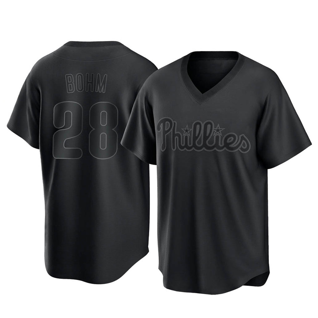 Ndoa P.Phillies #28 Alec Bohm Player Black Pitch Fashion Limited T-shirt Stitched Jerseys