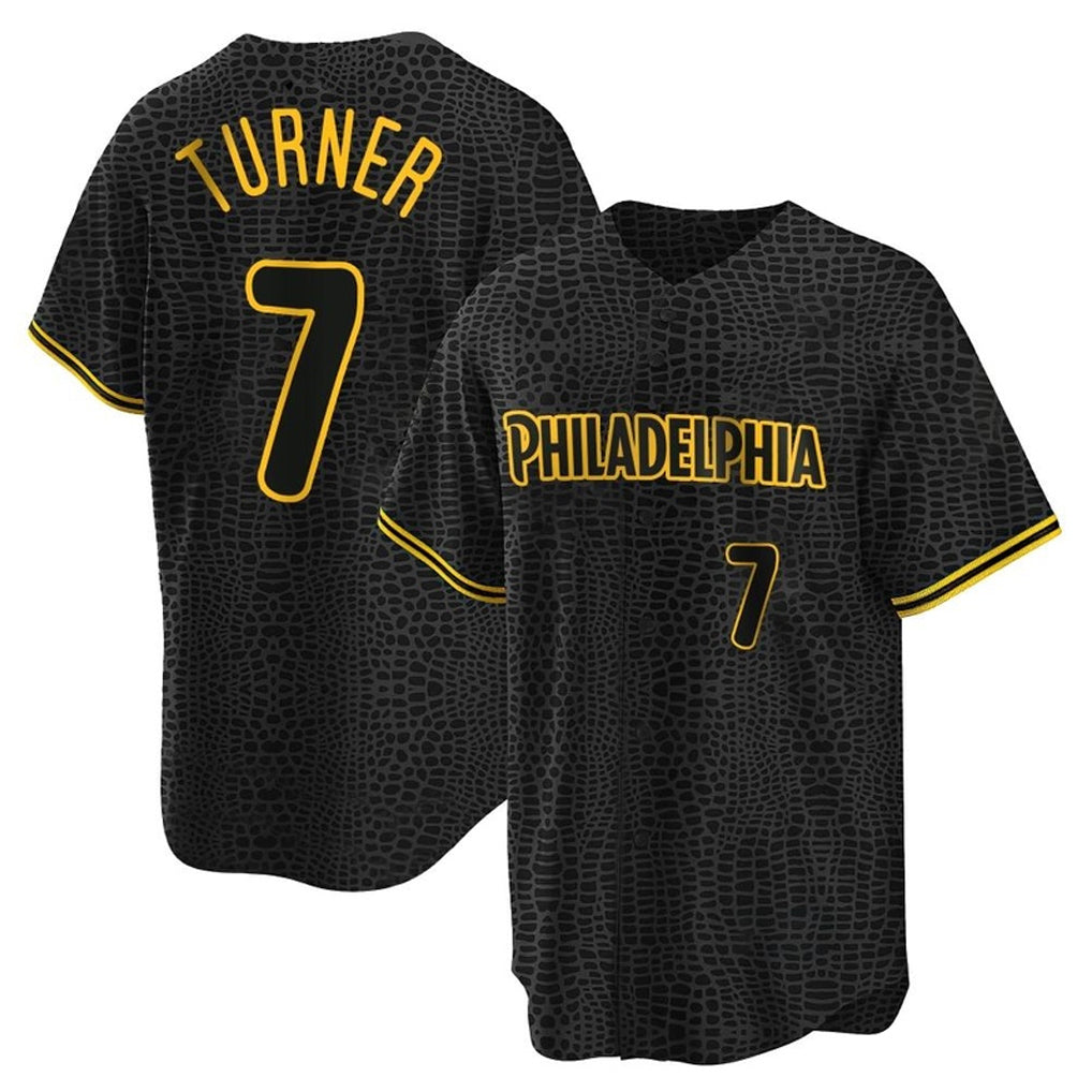 Ndoa P.Phillies #7 Trea Turner Player Black Snake Skin City Home Game Stitched Jerseys