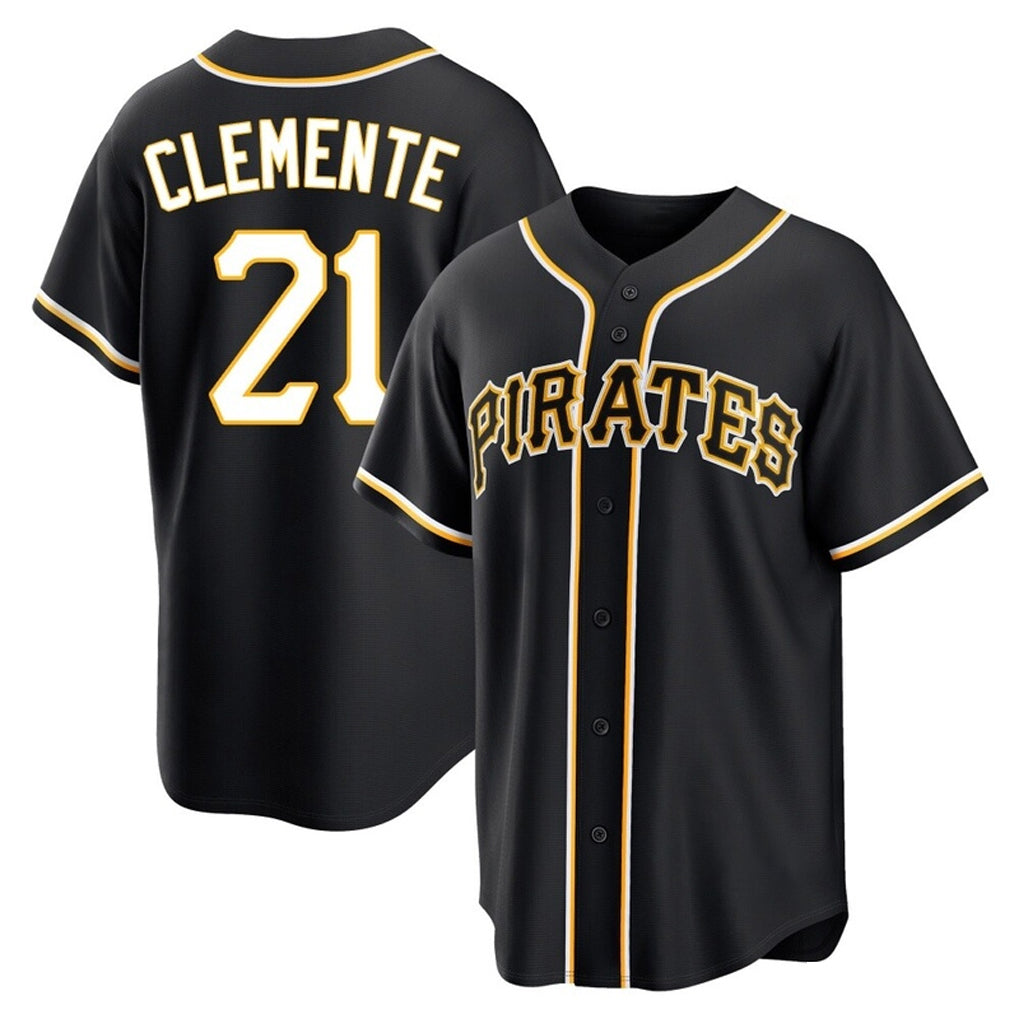 Ndoa P.Pirates #21 Roberto Clemente Player Black Fashion Out Home Game Stitched Jerseys