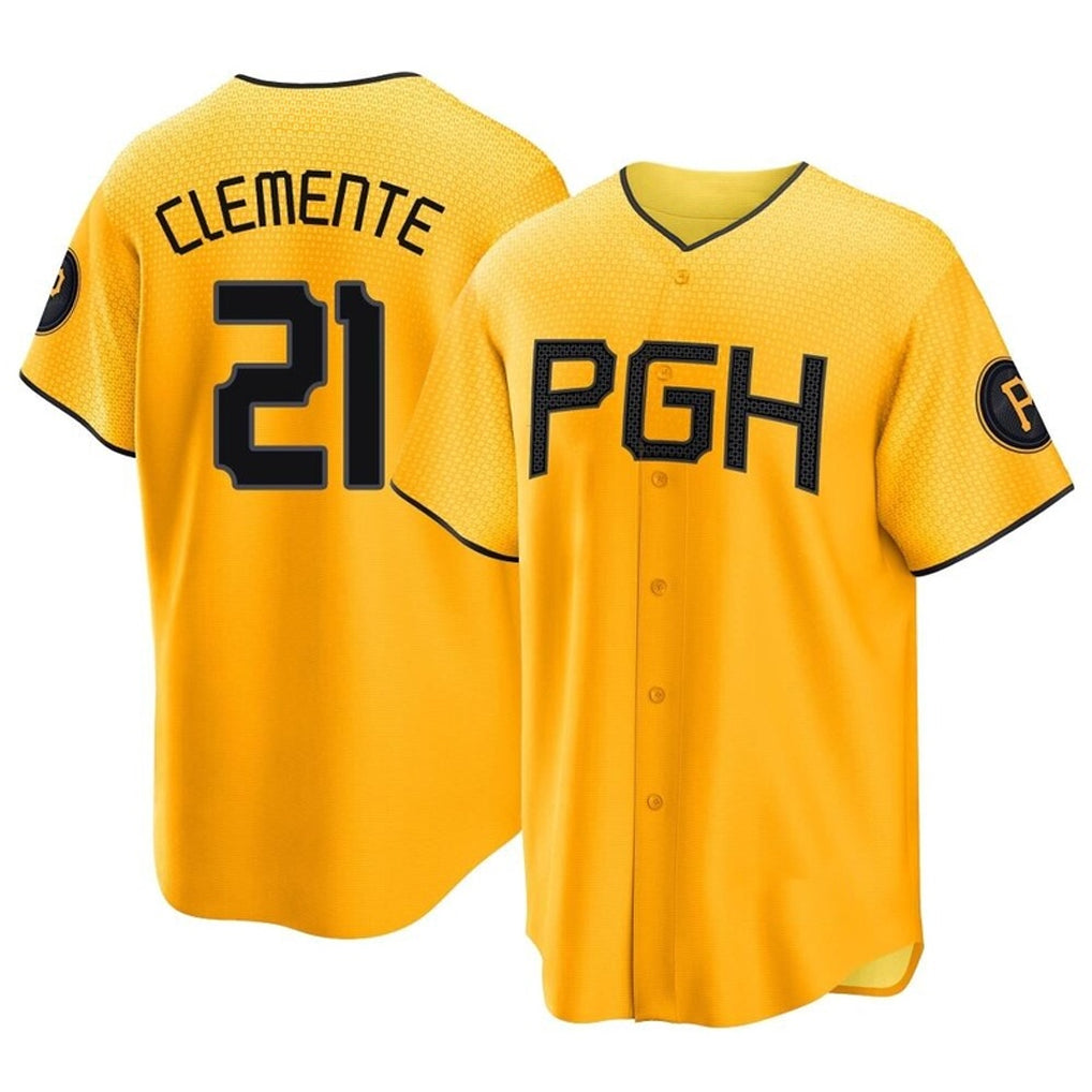 Ndoa P.Pirates #21 Roberto Clemente Player Gold City Connect Home Game Stitched Jerseys