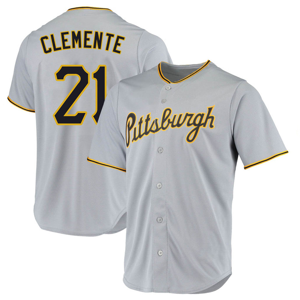 Ndoa P.Pirates #21 Roberto Clemente Player Gray Road Home Game Stitched Jerseys