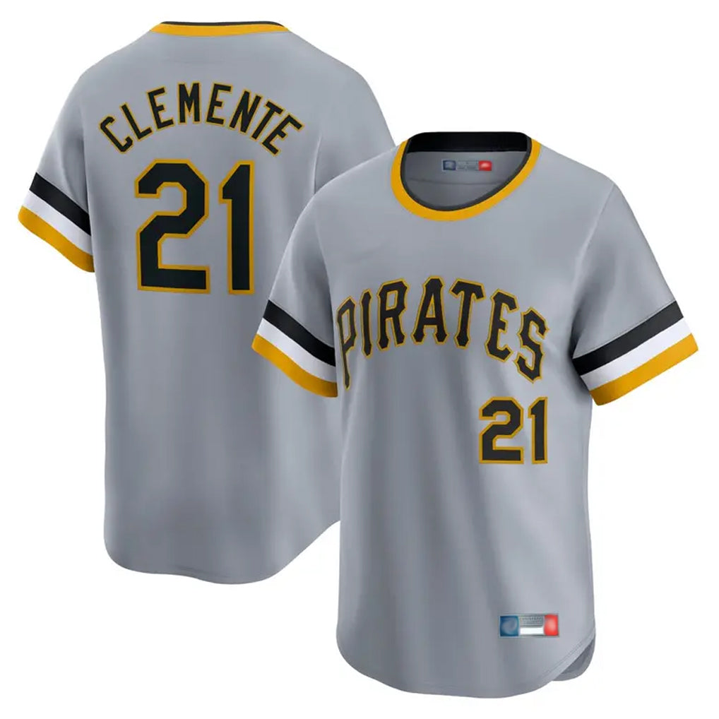 Ndoa P.Pirates #21 Roberto Clemente Player Gray Throwback Cooperstown Collection Limited T-shirt Stitched Jerseys