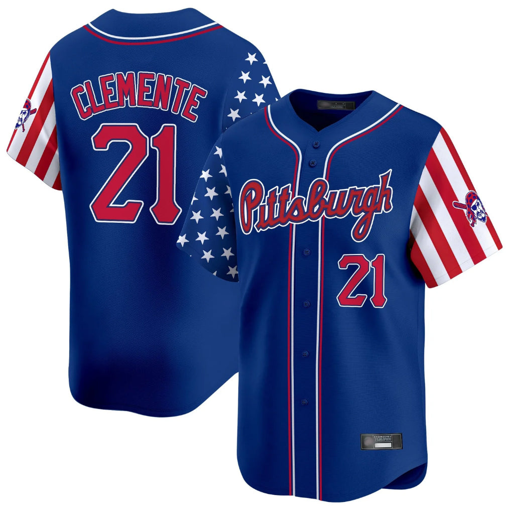 Ndoa P.Pirates #21 Roberto Clemente Player Royal 2025 Independence Day Vapor Premier Limited Stitched Jerseys