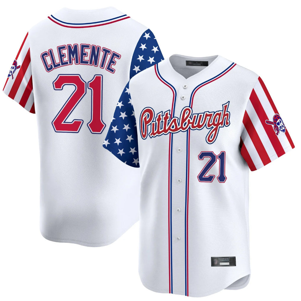 Ndoa P.Pirates #21 Roberto Clemente Player White 2025 Independence Day Vapor Premier Limited Stitched Jerseys