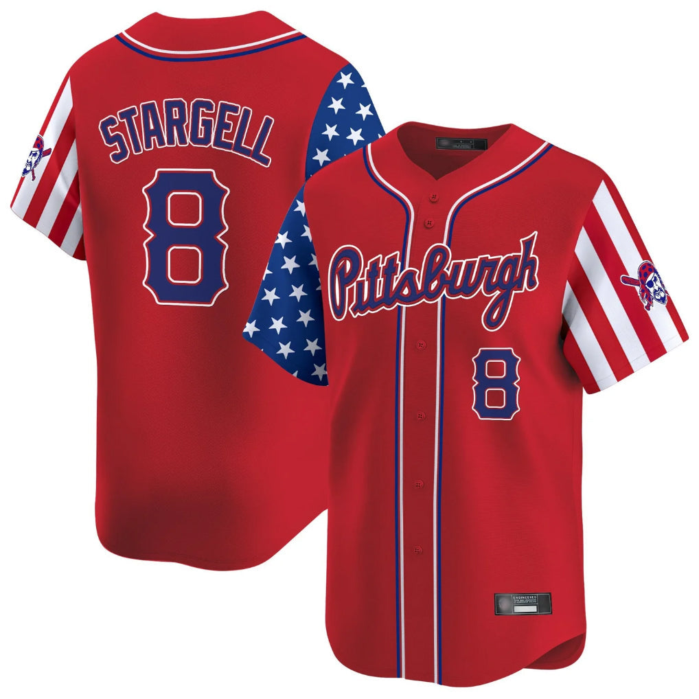 Ndoa P.Pirates #8 Willie Stargell Player Red 2025 Independence Day Vapor Premier Limited Stitched Jerseys