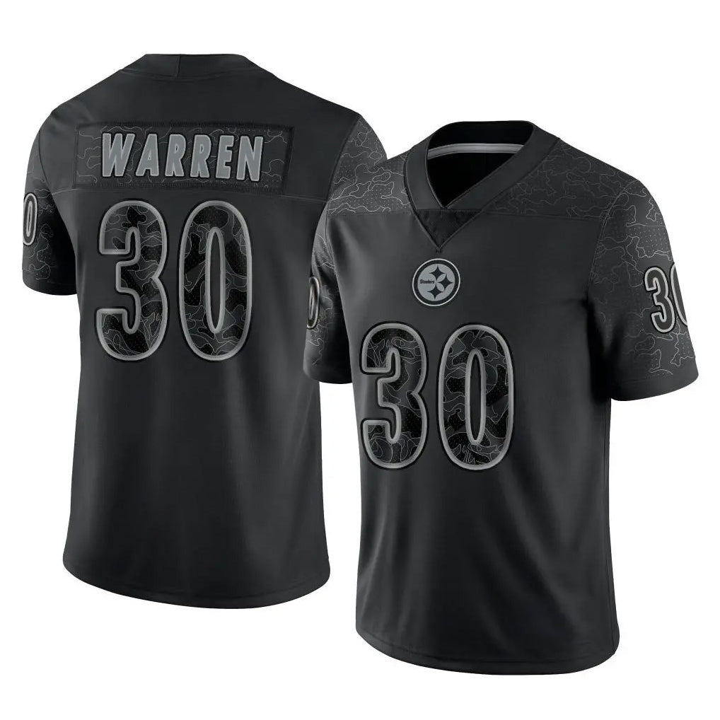Ndoa P.Steelers #30 Jaylen Warren Player Black Reflective Limited Home Game Stitched Jerseys
