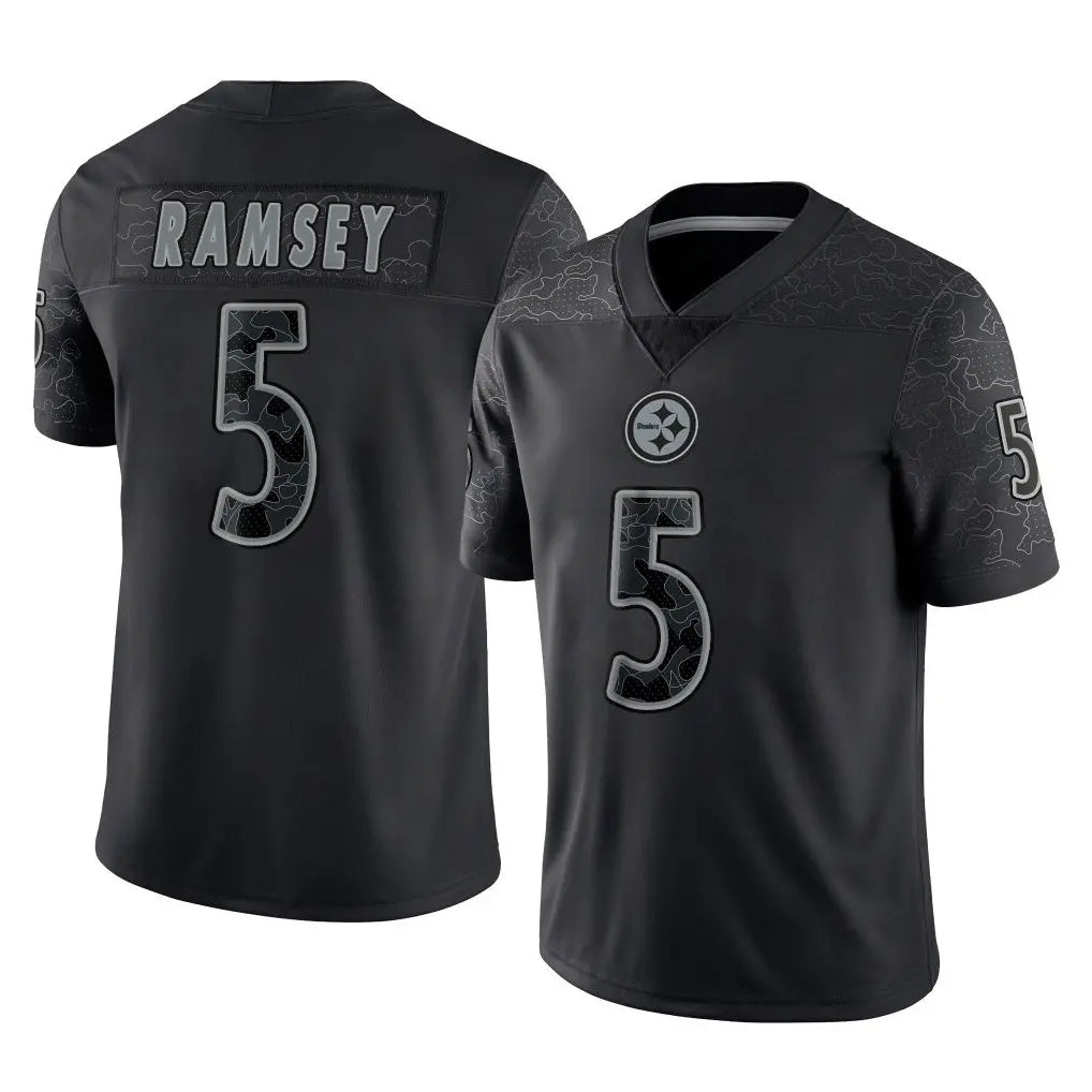 Ndoa P.Steelers #5 Jalen Ramsey Player Black Reflective Limited Home Game Stitched Jerseys