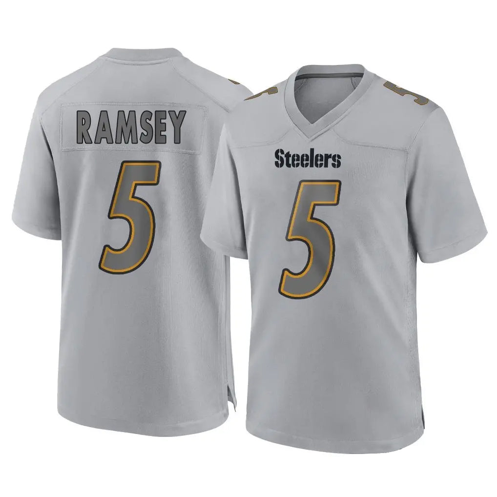 Ndoa P.Steelers #5 Jalen Ramsey Player Gray Atmosphere Fashion Home Game Stitched Jerseys