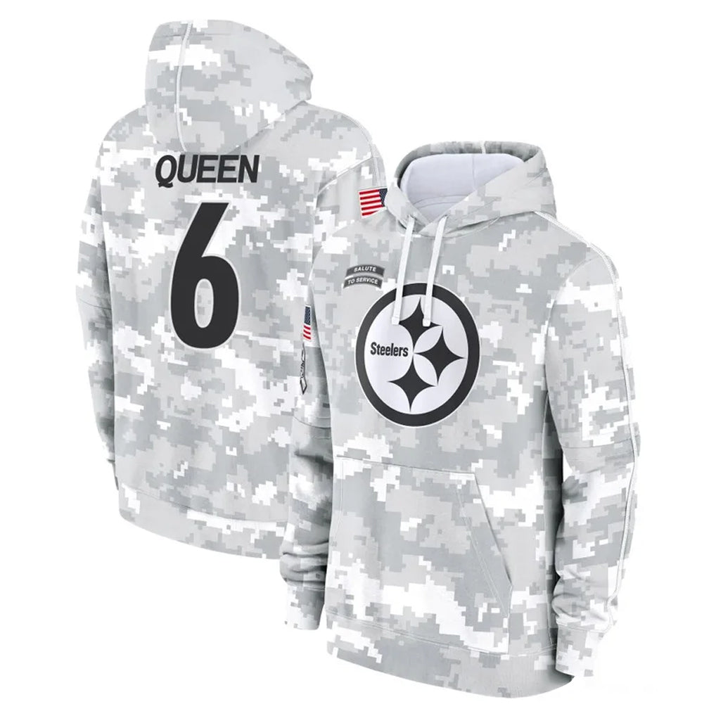 Ndoa P.Steelers #6 Patrick Queen Player Arctic Camo Limited Salute to Service Pullover Hoodies Game Stitched Jerseys
