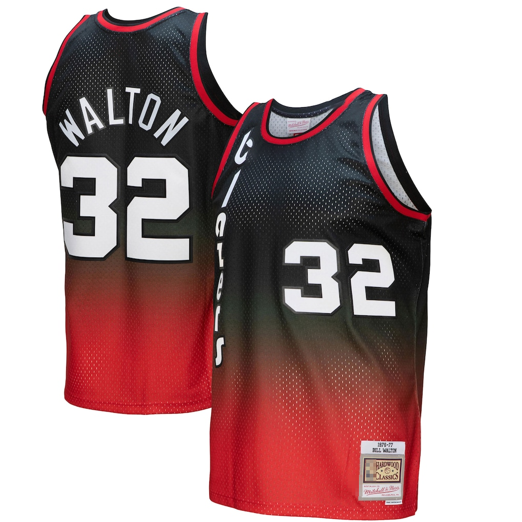 Ndoa PT.Blazers #32 Bill Walton Mitchell & Ness RedBlack 1976--1977 Hardwood Classics Fadeaway Swingman Player Jerseys