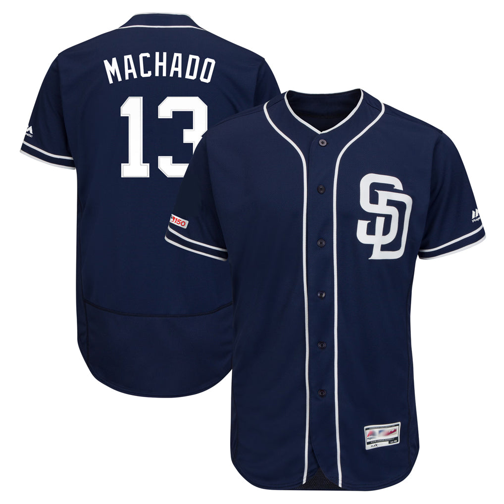 Ndoa S.Diego Padres #13 Manny Machado Player Navy Majestic Patch Flex Base Game Stitched Jerseys