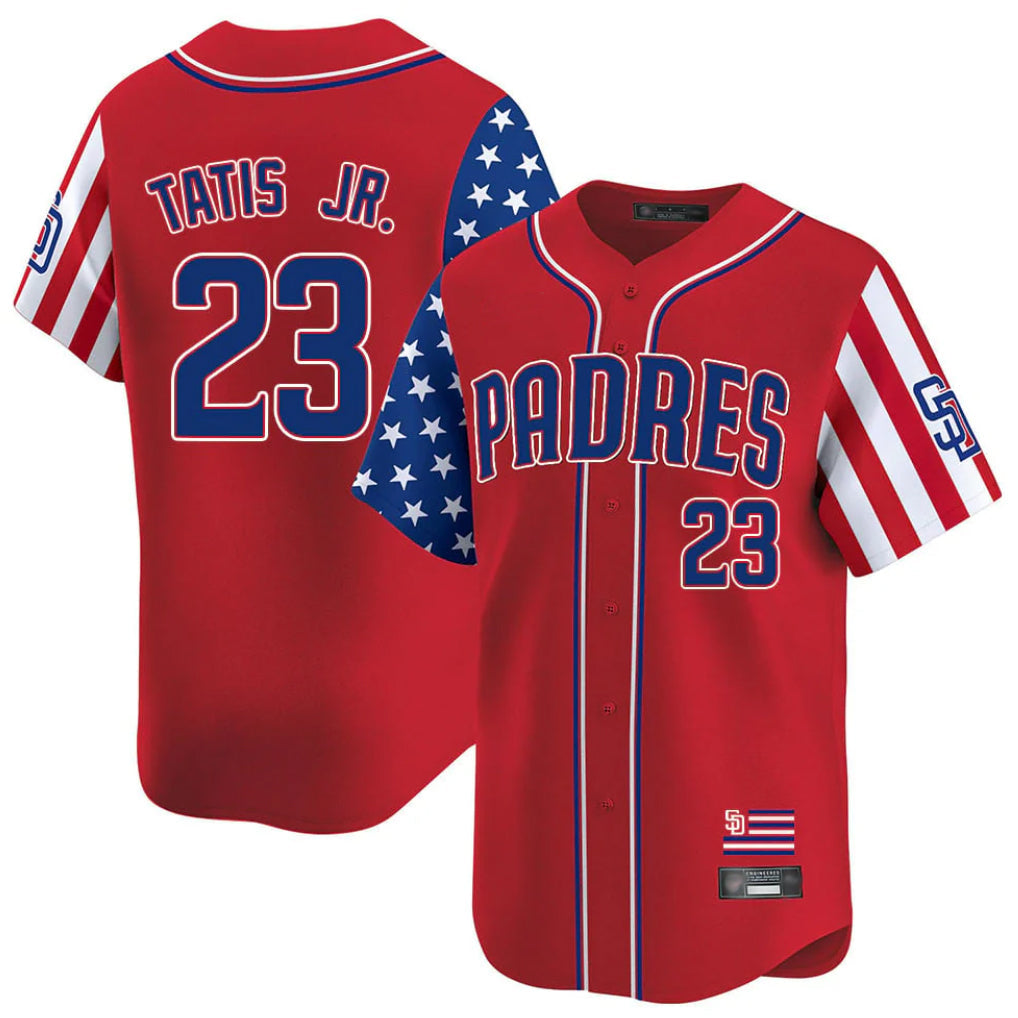 Ndoa S.Diego Padres #23 Fernando Tatis Jr Player Red Independence Day Home Limited Stitched Jerseys