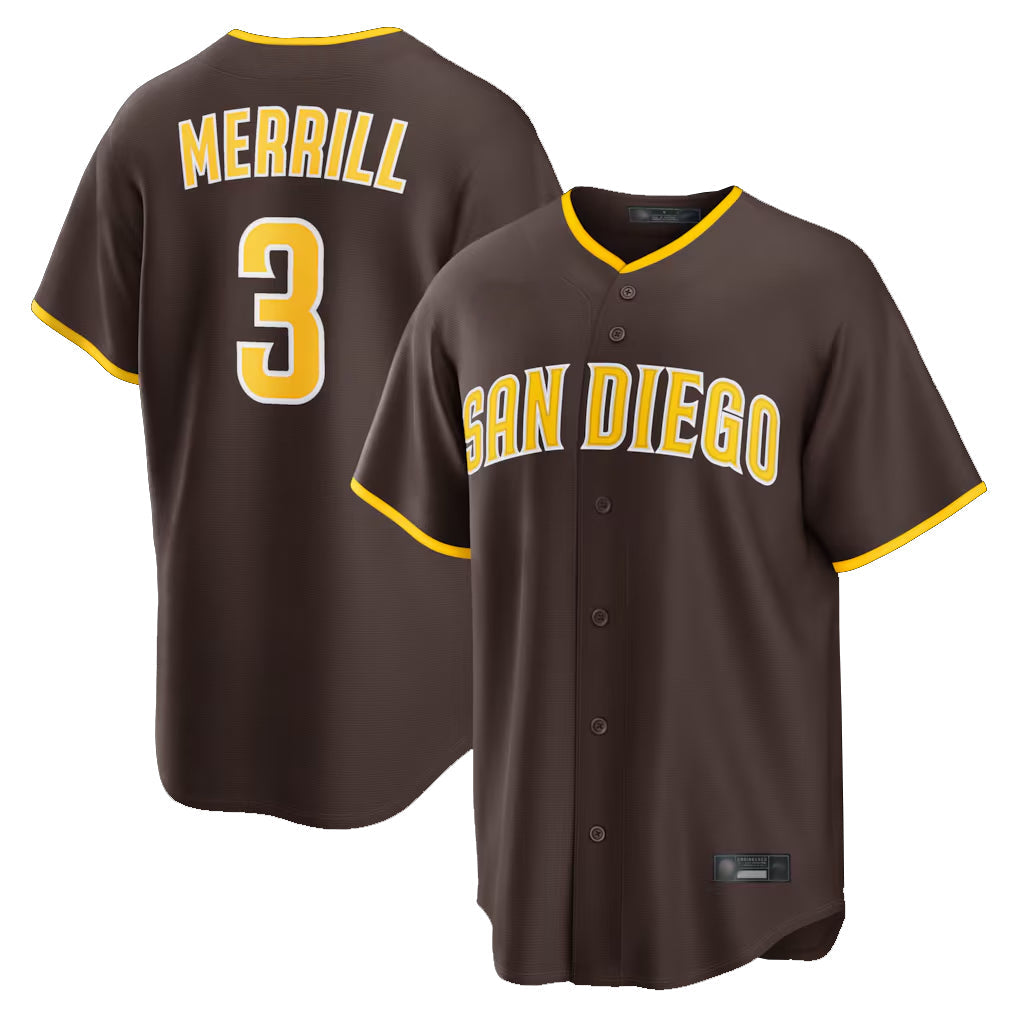 Ndoa S.Diego Padres #3 Jackson Merrill Player Brown Home Game Stitched Jerseys