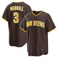 Ndoa S.Diego Padres #3 Jackson Merrill Player Brown Home Game Stitched Jerseys