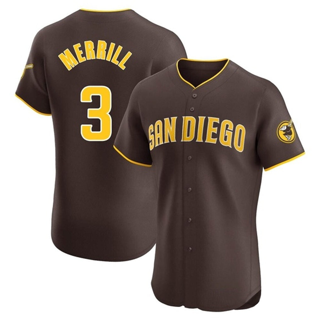 Ndoa S.Diego Padres #3 Jackson Merrill Player Brown Home Limited Elite Stitched Jerseys