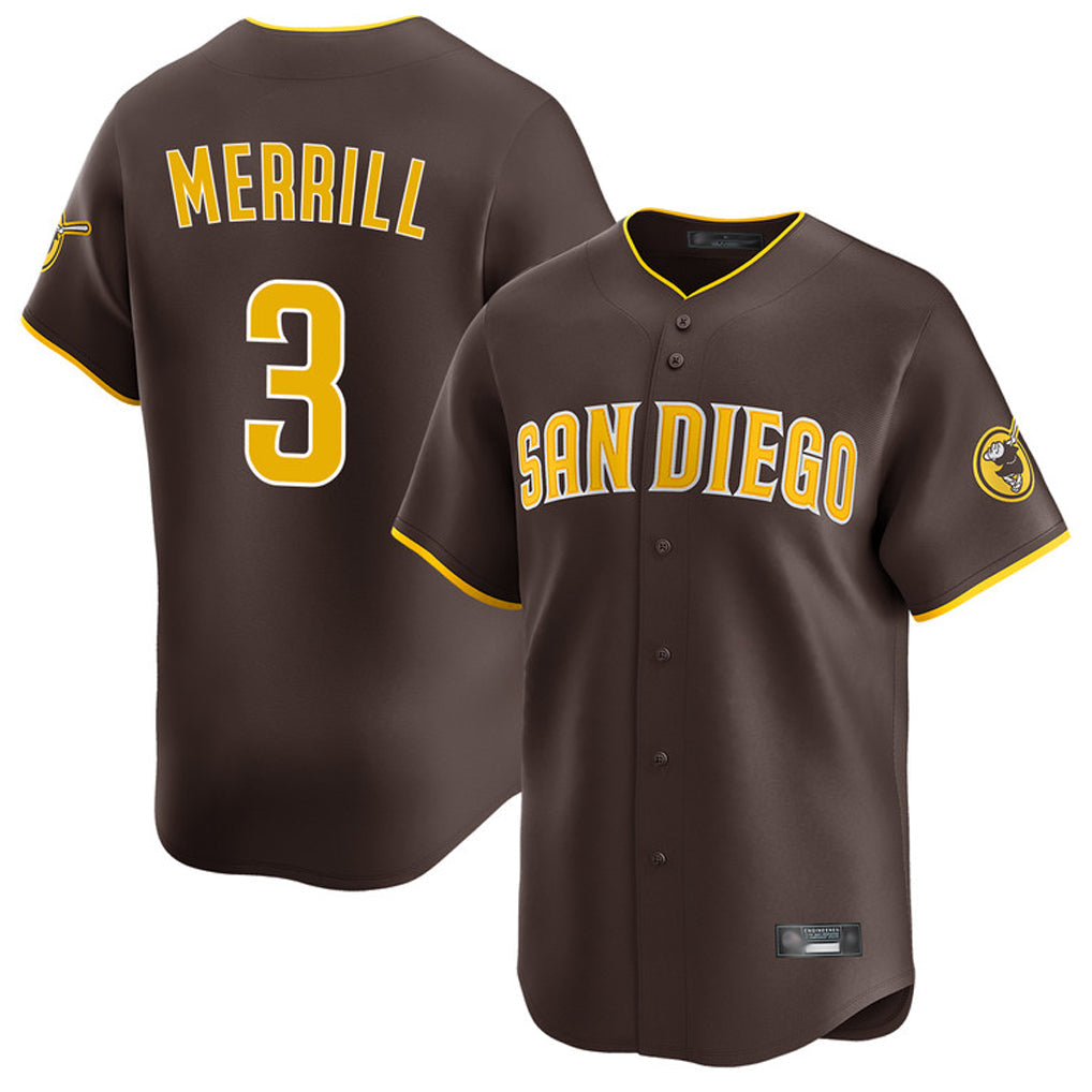 Ndoa S.Diego Padres #3 Jackson Merrill Player Brown Home Limited Stitched Jerseys