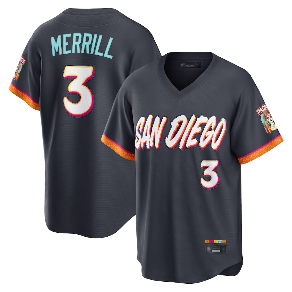 Ndoa S.Diego Padres #3 Jackson Merrill Player Obsidian 2026 City Connect Home Limited T-shirt Stitched Jerseys