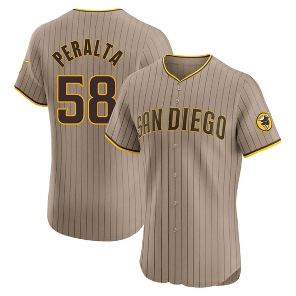 Ndoa S.Diego Padres #58 Wandy Peralta Player Khaki Home Limited Elite Stitched Jerseys