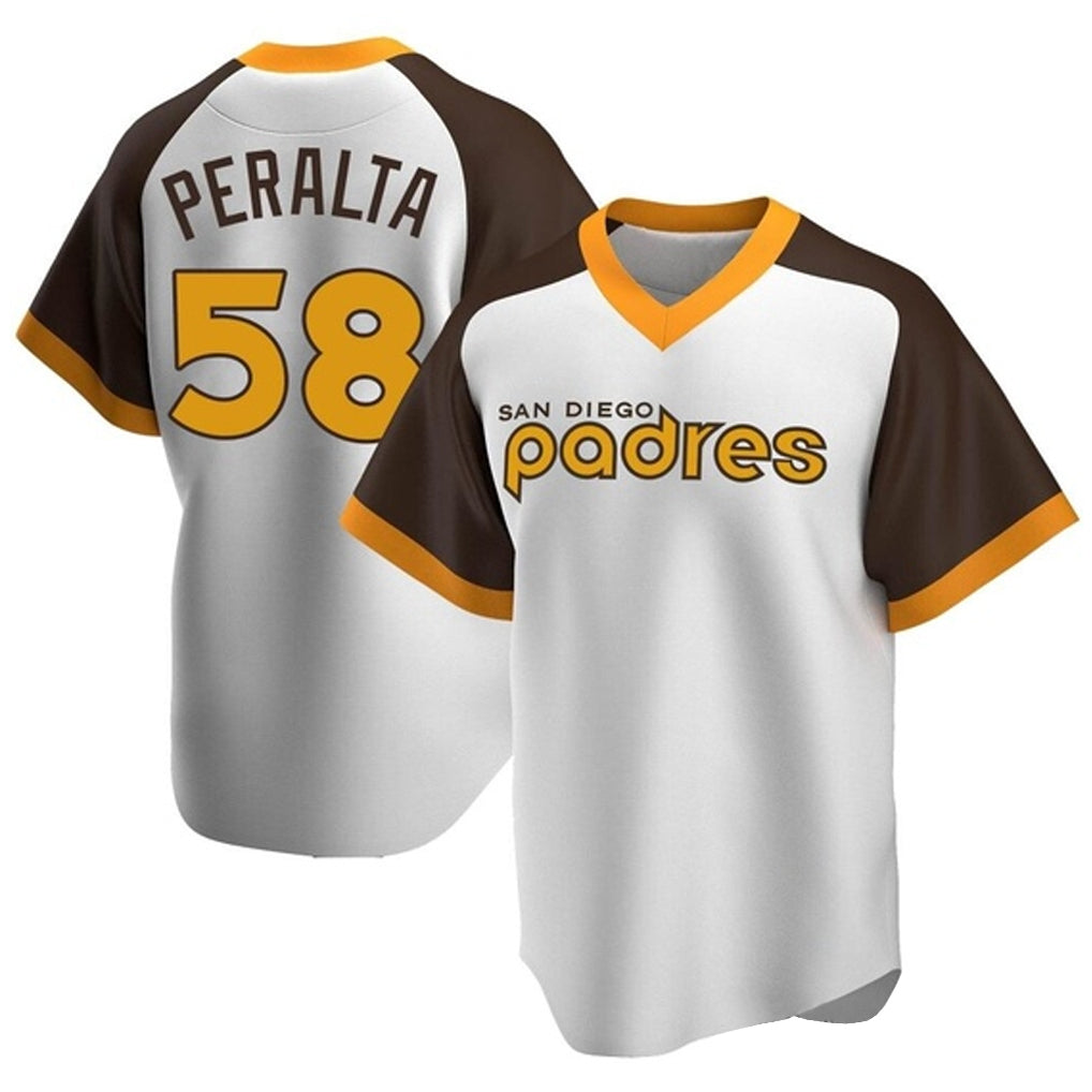 Ndoa S.Diego Padres #58 Wandy Peralta Player White Home Cooperstown Collection Replica Game Stitched Jerseys