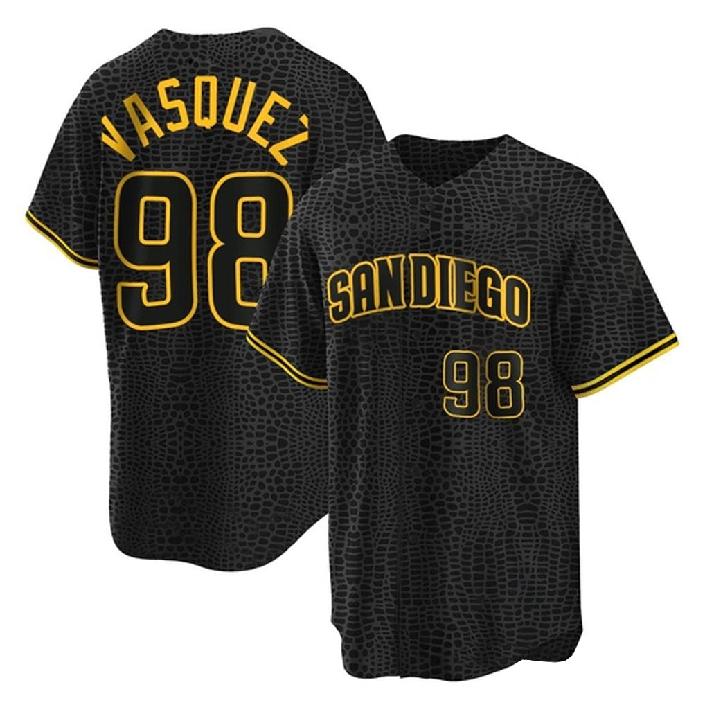 Ndoa S.Diego Padres #98 Randy Vasquez Player Black Snake Skin City Home Game Stitched Jerseys