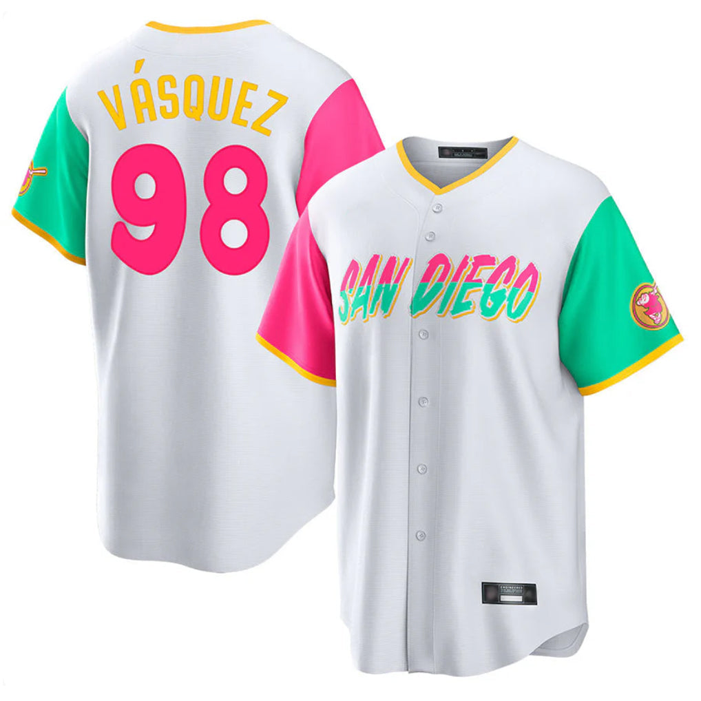 Ndoa S.Diego Padres #98 Randy Vasquez Player White City Connect Home Game Stitched Jerseys
