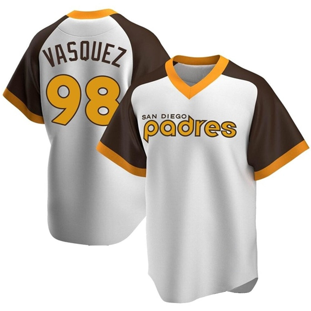 Ndoa S.Diego Padres #98 Randy Vasquez Player White Home Cooperstown Collection Replica Game Stitched Jerseys