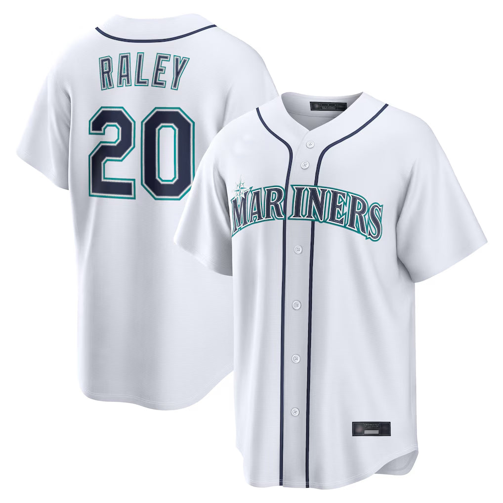 Ndoa S.Mariners #20 Luke Raley Player White Home Game Stitched Jerseys