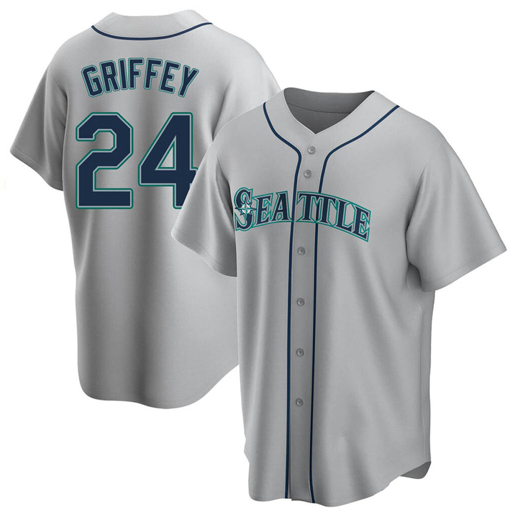Ndoa S.Mariners #24 Ken Griffey Jr Player Gray Home Game Stitched Jerseys
